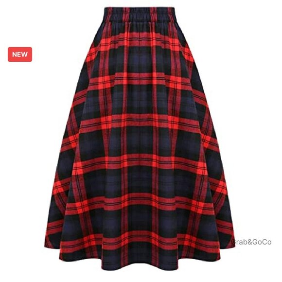 Plaid Pleated Midi Skirt High Waist A-Line Vintage Y2K Chic Casual - Picture 4 of 8